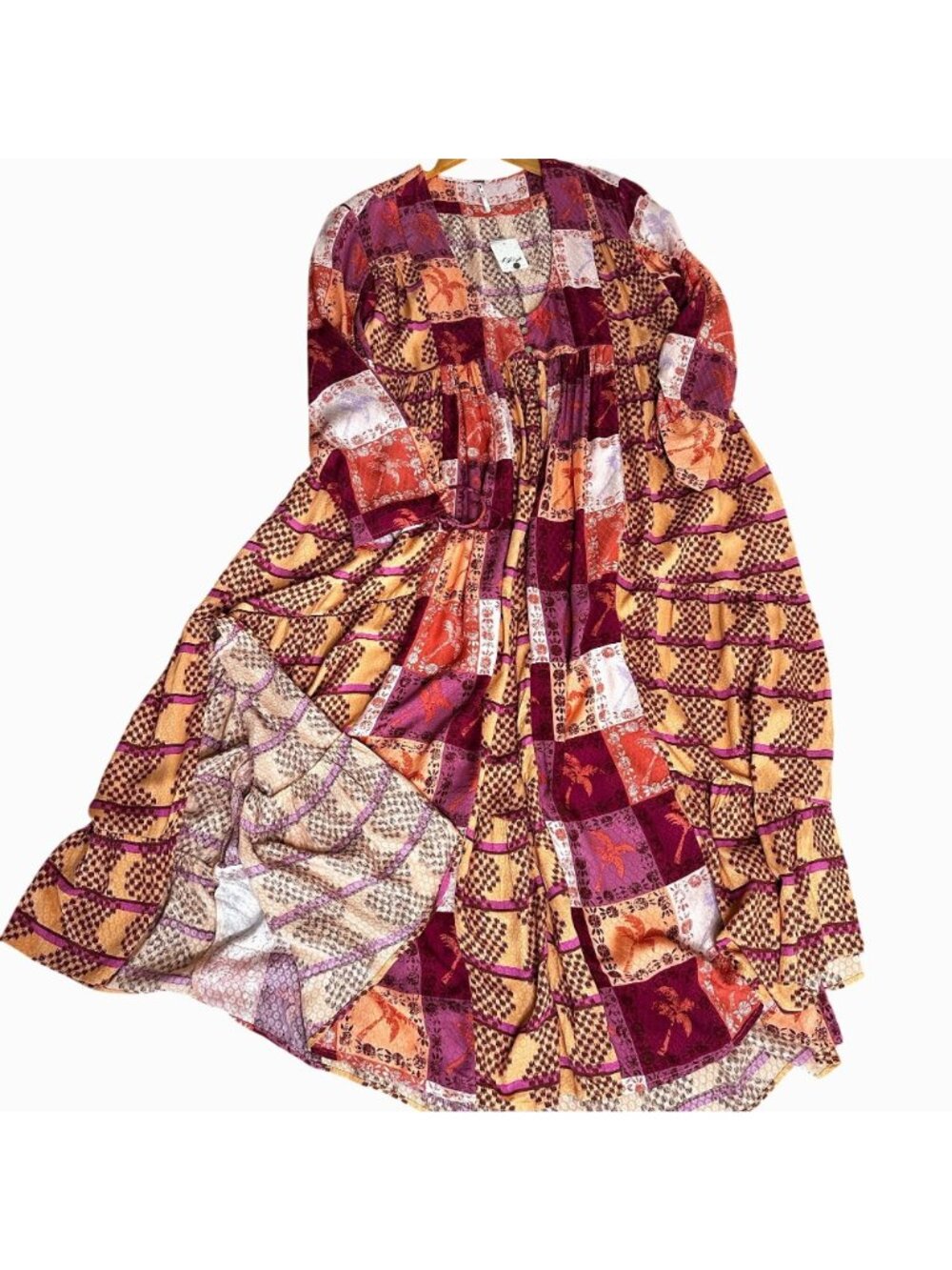 FREE PEOPLE Ibiza Patchwork Maxi Kimono Duster XS NWT Boho Festival Robe Dress - Picture 3 of 12